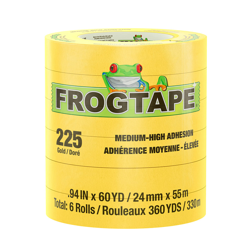 FrogTape CP 225 Medium-High Adhesion Masking Tape - 24MM x 55M x 12-Pack - Gold - Rated f/225F