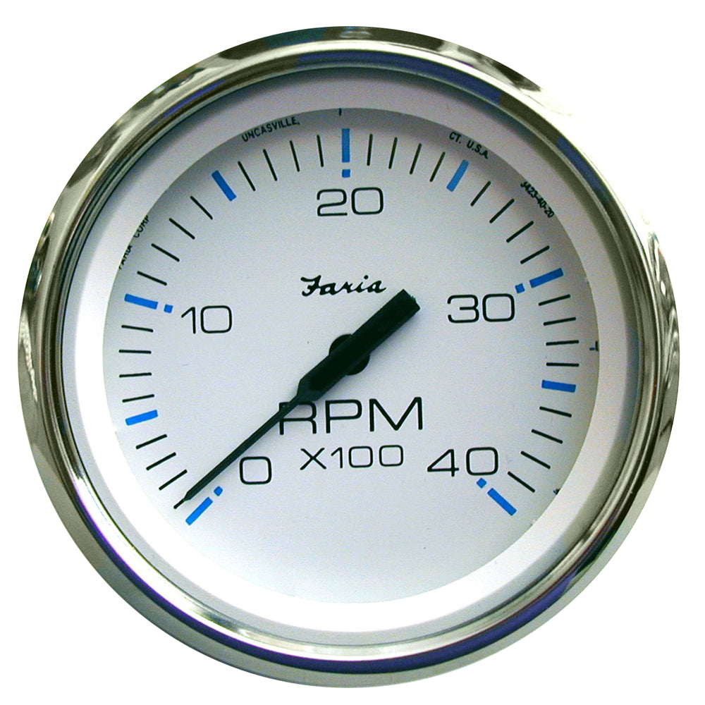Faria Chesapeake White SS 4" Tachometer - 4000 RPM (Diesel)(Mechanical Takeoff Var Ratio Alt)