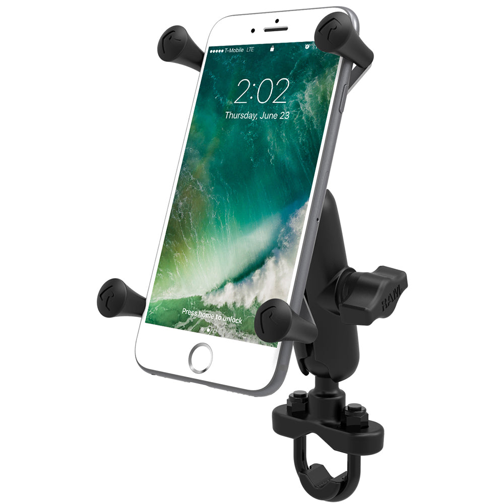 RAM Mount Handlebar Rail Mount w/Zinc Coated U-Bolt Base Universal X-Grip Large Phone/Phablet Cradle