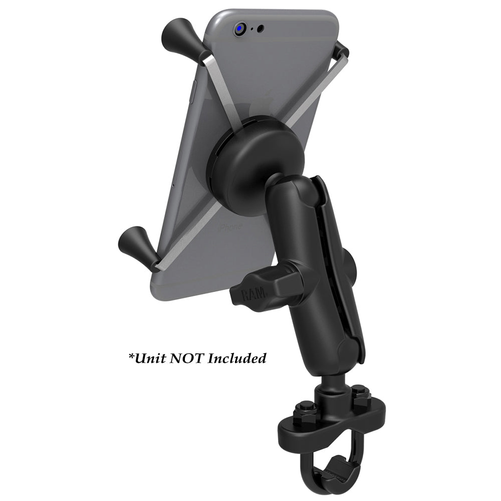 RAM Mount Handlebar Rail Mount w/Zinc Coated U-Bolt Base Universal X-Grip Large Phone/Phablet Cradle