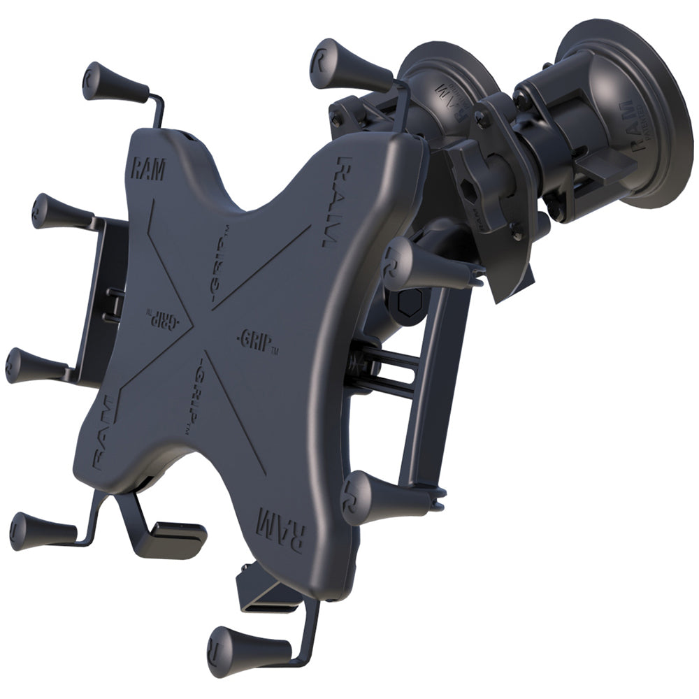 RAM Mount Dual Articulating Suction Cup w/Medium Length Double Socket Arm Universal X-Grip Cradle f/12" Large Tablets