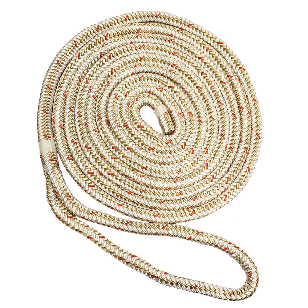 New England Ropes 5/8" Double Braid Dock Line - White/Gold w/Tracer - 35