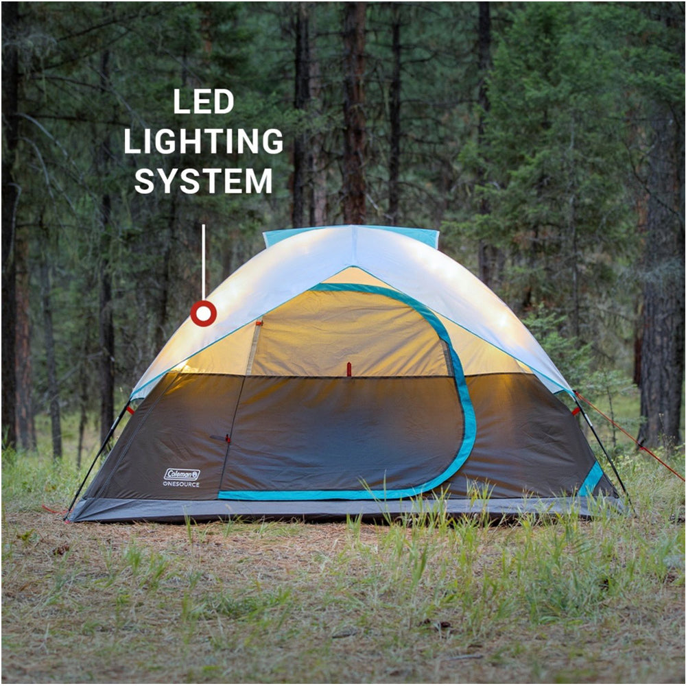 Coleman OneSource Rechargeable 4-Person Camping Dome Tent w/Airflow System LED Lighting