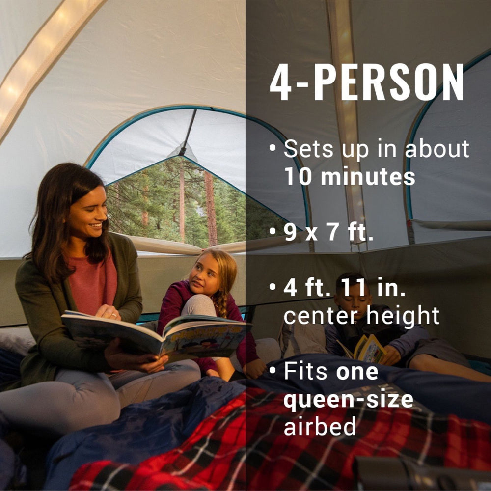 Coleman OneSource Rechargeable 4-Person Camping Dome Tent w/Airflow System LED Lighting