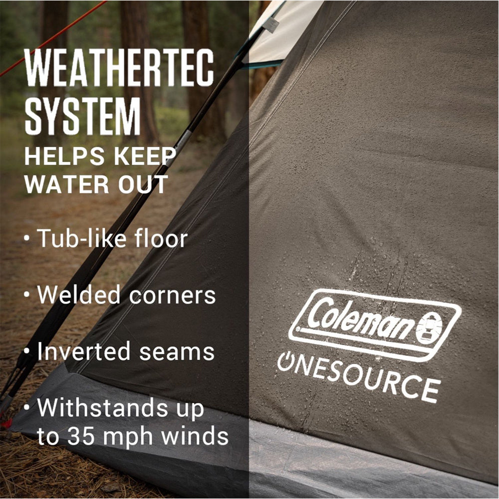 Coleman OneSource Rechargeable 4-Person Camping Dome Tent w/Airflow System LED Lighting