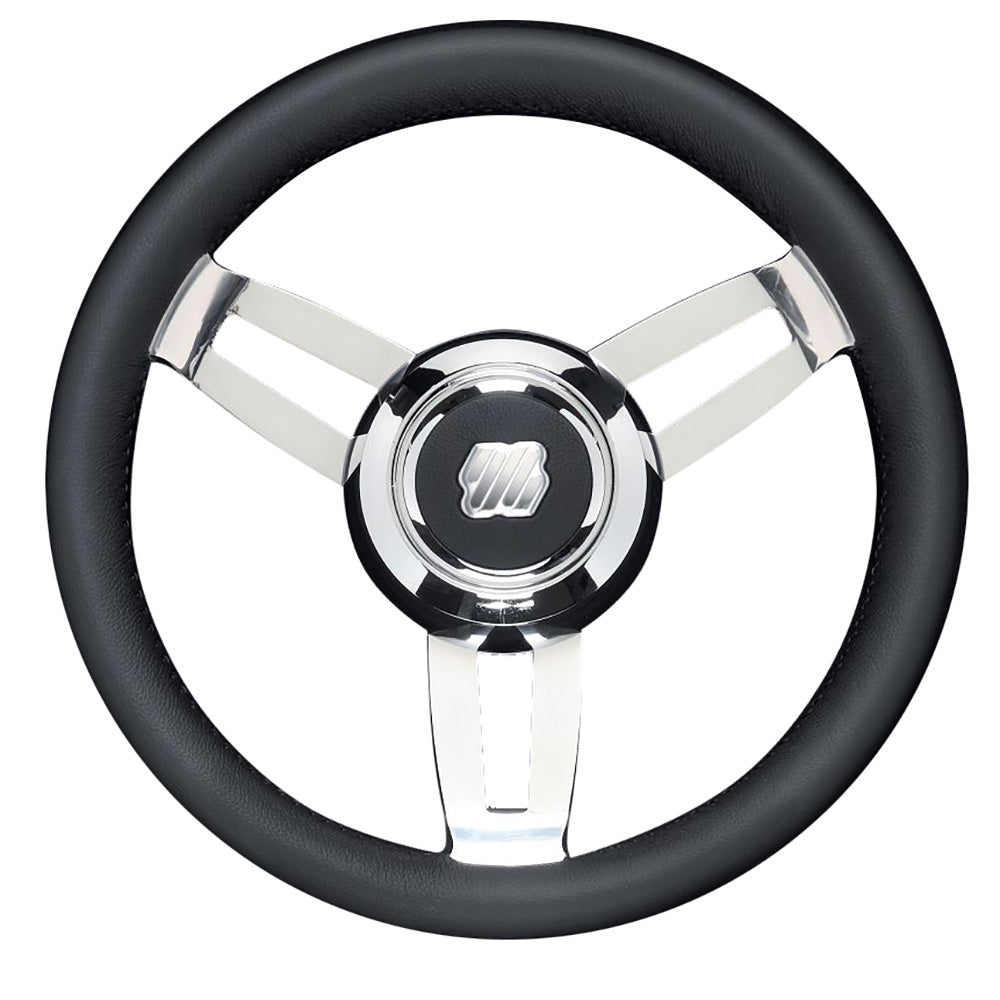Uflex Morosini 13.8" Steering Wheel - Black Polyurethane w/Stainless Steel Spokes Chrome Hub
