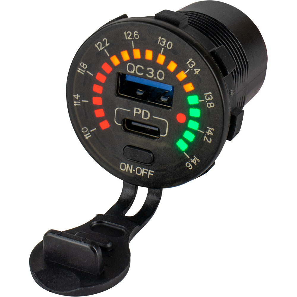 Sea-Dog Round Rainbow Voltmeter w/USB USB-C Power Socket