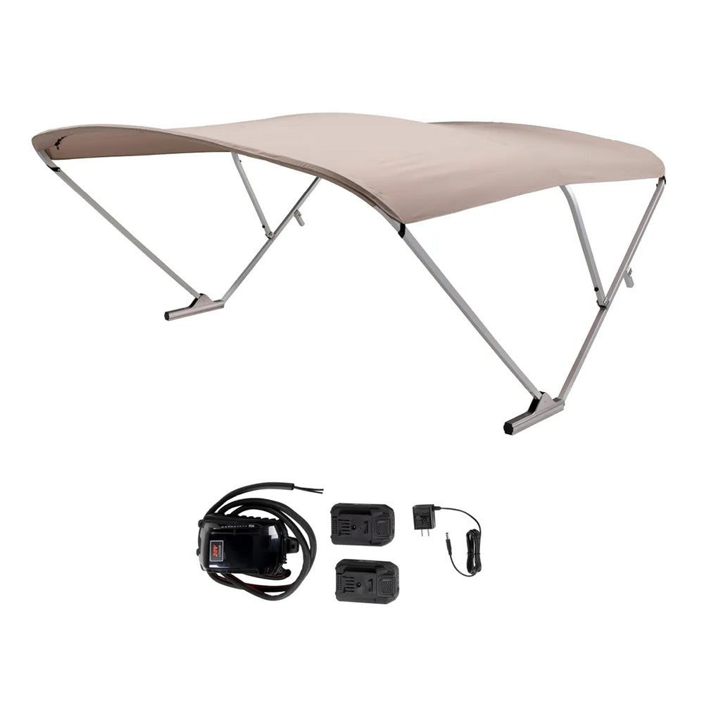 SureShade Battery Powered Bimini - Clear Anodized Frame Beige Fabric