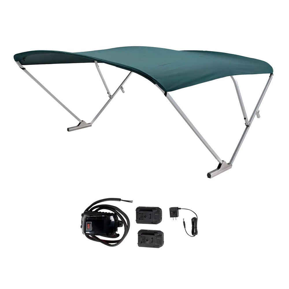 SureShade Battery Powered Bimini - Clear Anodized Frame Green Fabric