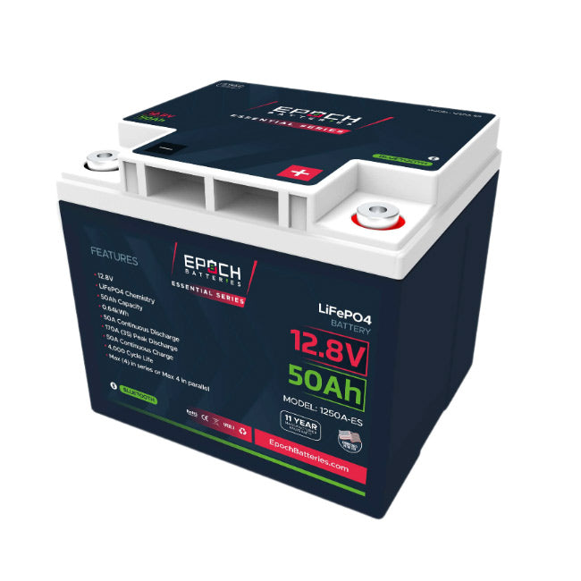 Epoch Batteries 12V 50Ah Essential Series - Heated & Bluetooth LiFePO4 Battery