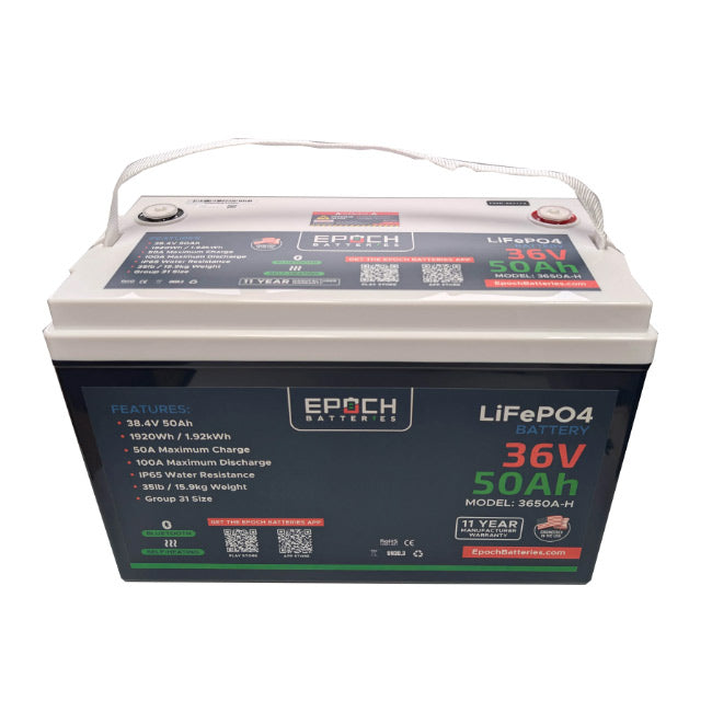 Epoch Batteries 36V 50Ah Pro Series - Cranking + Deep Cycle LiFePO4 (Dual Purpose)