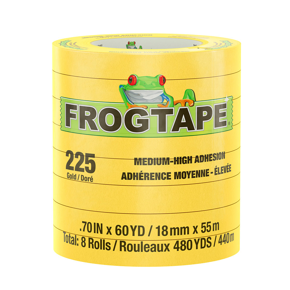 FrogTape CP 225 Medium-High Adhesion Masking Tape - 18MM x 55M x 12-Pack - Gold - Rated f/225F