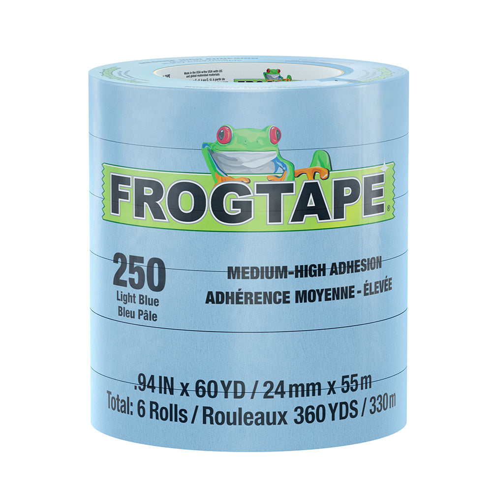 FrogTape CP 250 Medium-High Adhesion Masking Tape - 24MM x 55M x 12-Pack - Light Blue - Rated f/250F