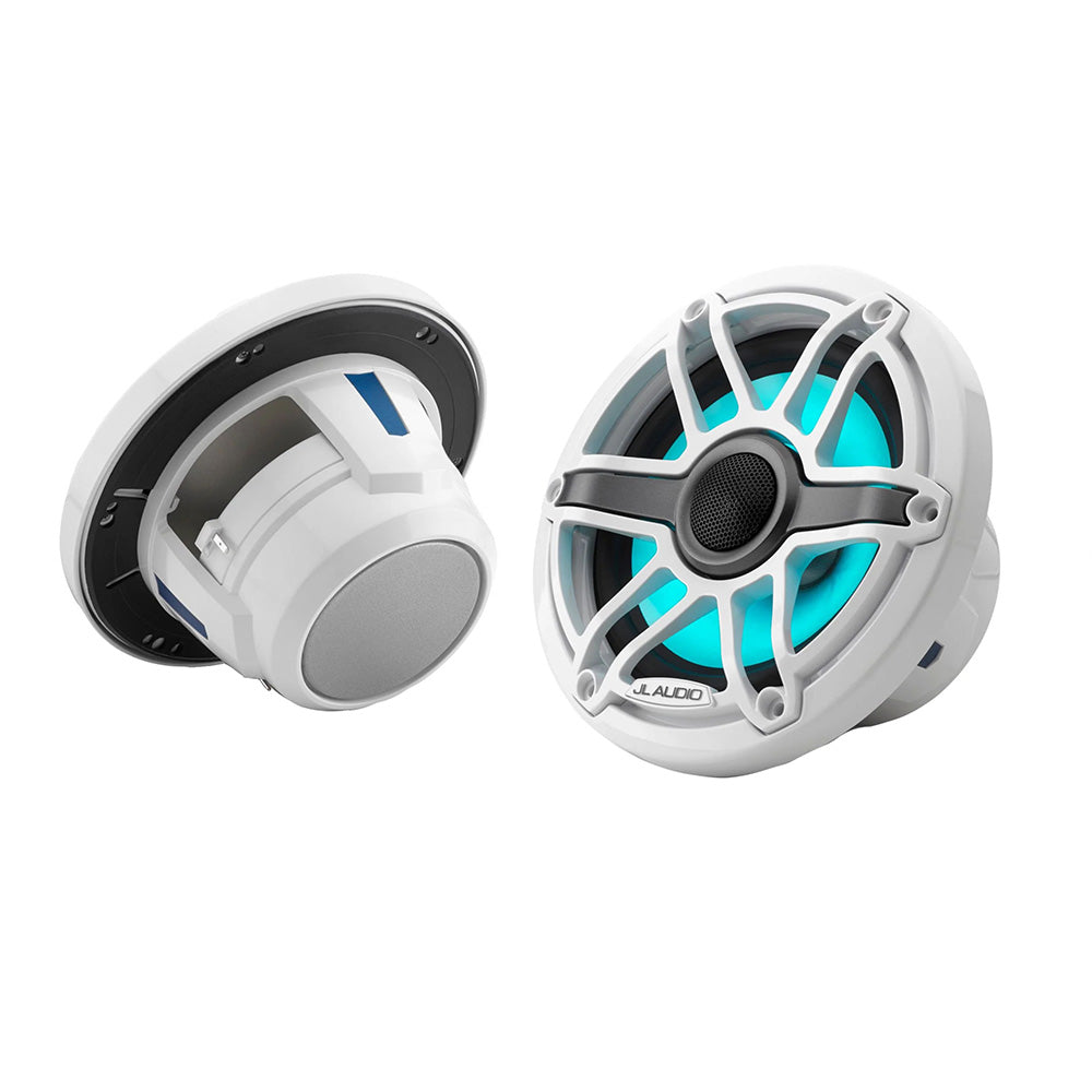 JL Audio M6 Series 6.5" Marine Coaxial Speakers w/Gloss White Sport Grille  Transflective LED Lighting - M6-650X-S-GwGw-i