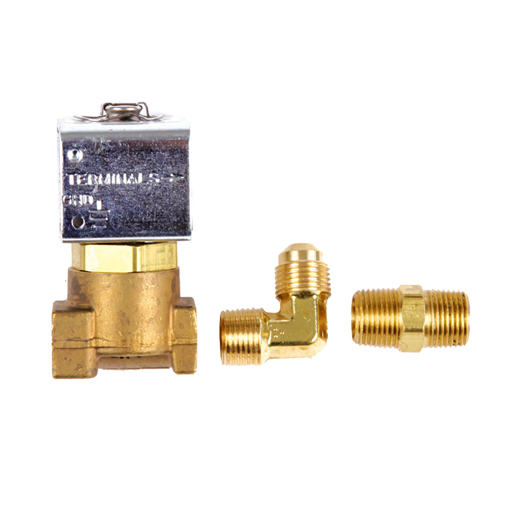 Trident Marine Low-Pressure Brass Solenoid Shut-Off Valve 1/4" Ports  2 Brass Connection Fittings