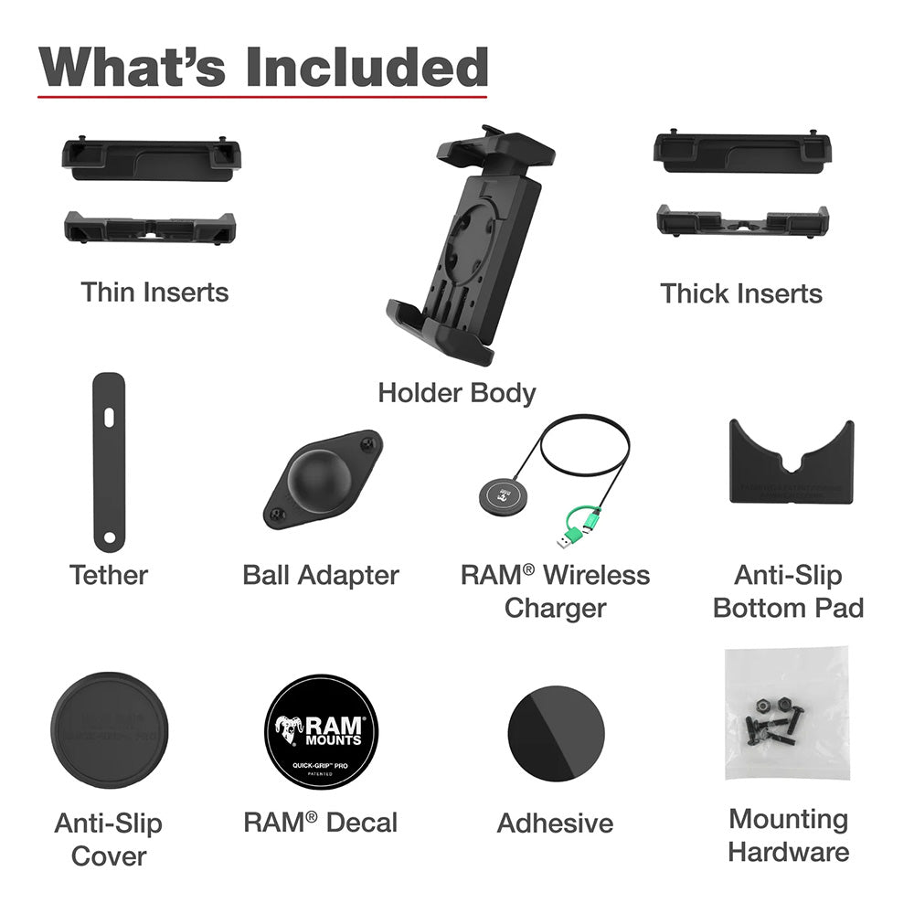 Ram Mount RAM Quick-Grip Pro XL w/Ball  Qi2 15W Wireless Charger