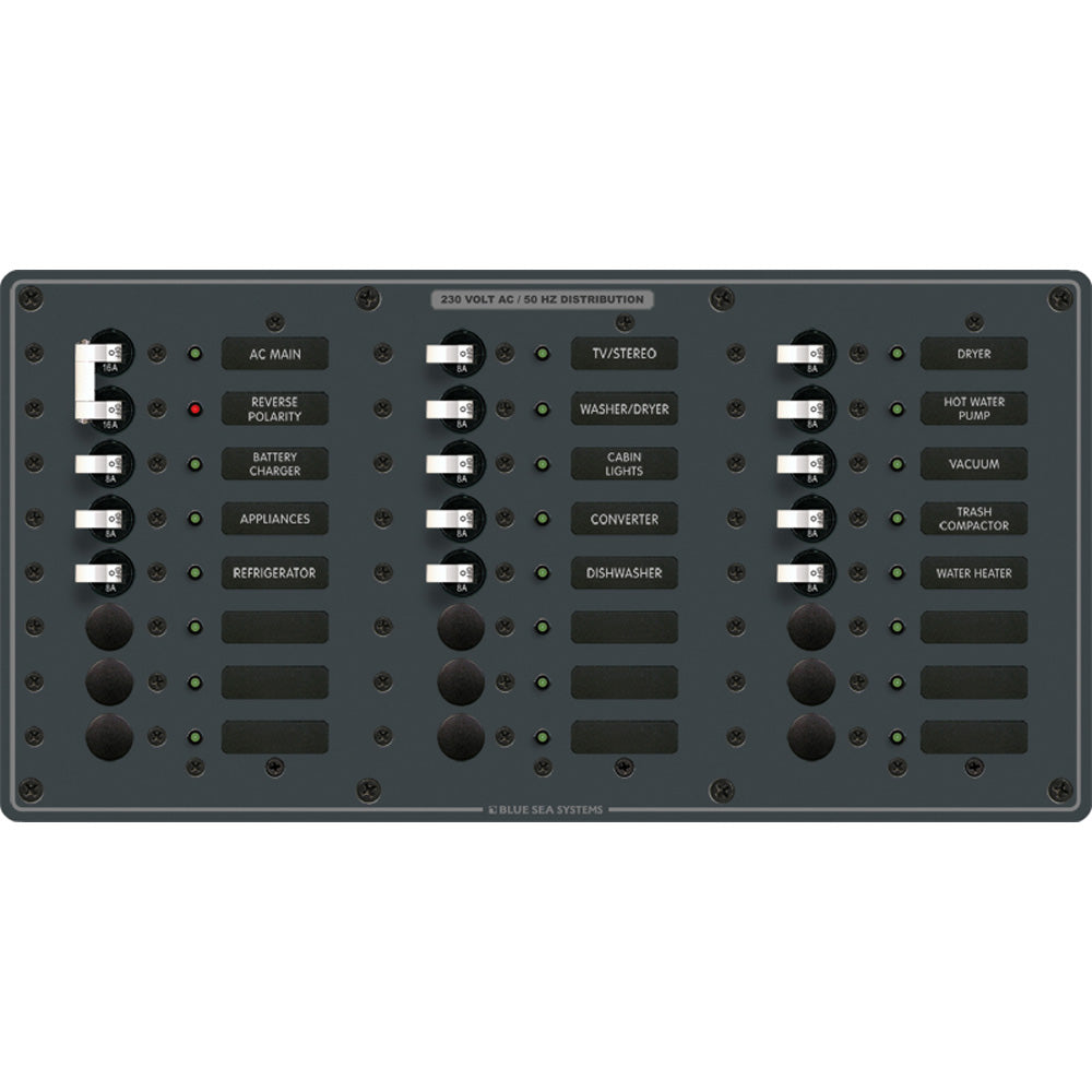 Blue Sea 8565 Breaker Panel - AC Main + 22 Positions (European) - White