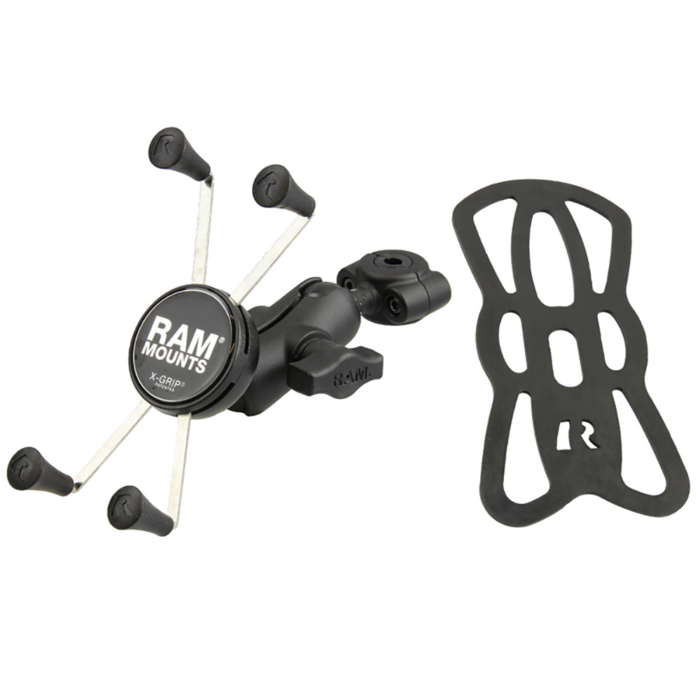 RAM Mount RAM Torque 3/8" - 5/8" Diameter Mini Rail Base with 1" Ball, Short Arm and X-Grip for Larger Phones