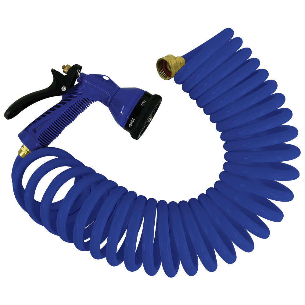 Whitecap 15 Blue Coiled Hose w/Adjustable Nozzle