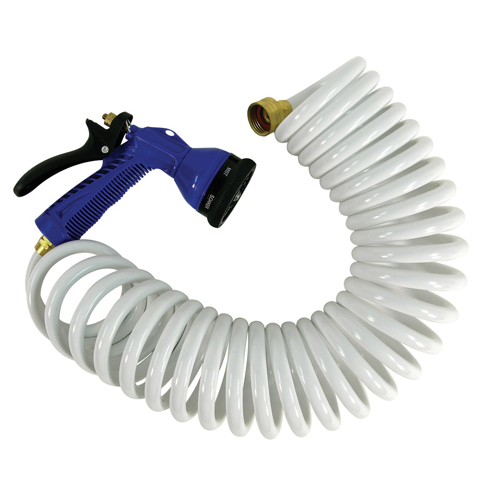 Whitecap 15 White Coiled Hose w/Adjustable Nozzle