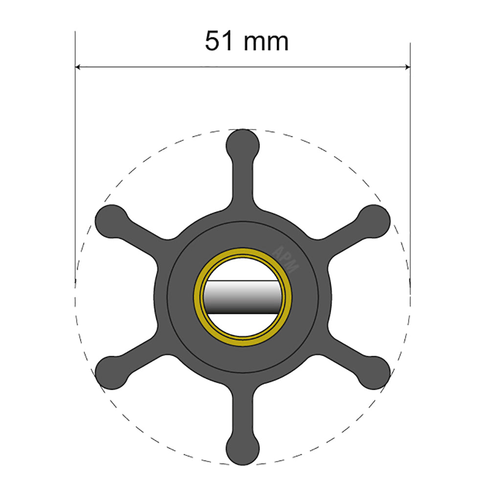 Albin Group Premium Impeller Kit - 51 x 22 x 12mm - 6 Blade - Pin Insert