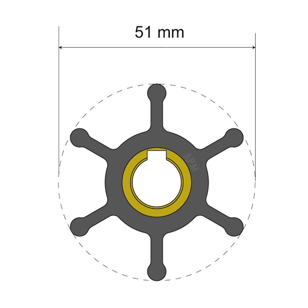 Albin Group Premium Impeller Kit - 51 x 12.7 x 22mm - 6 Blade - Key Insert