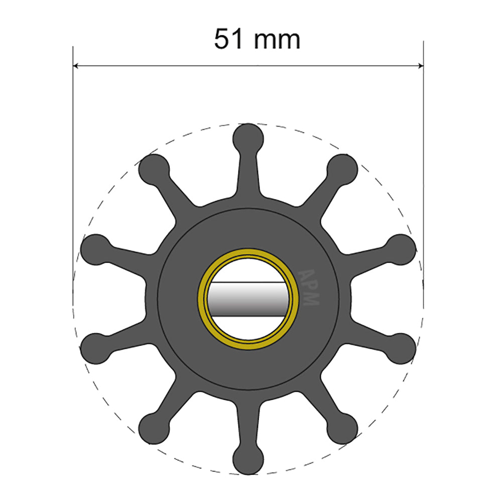 Albin Group Premium Impeller Kit - 51 x 12 x 22mm - 10 Blade - Pin Insert