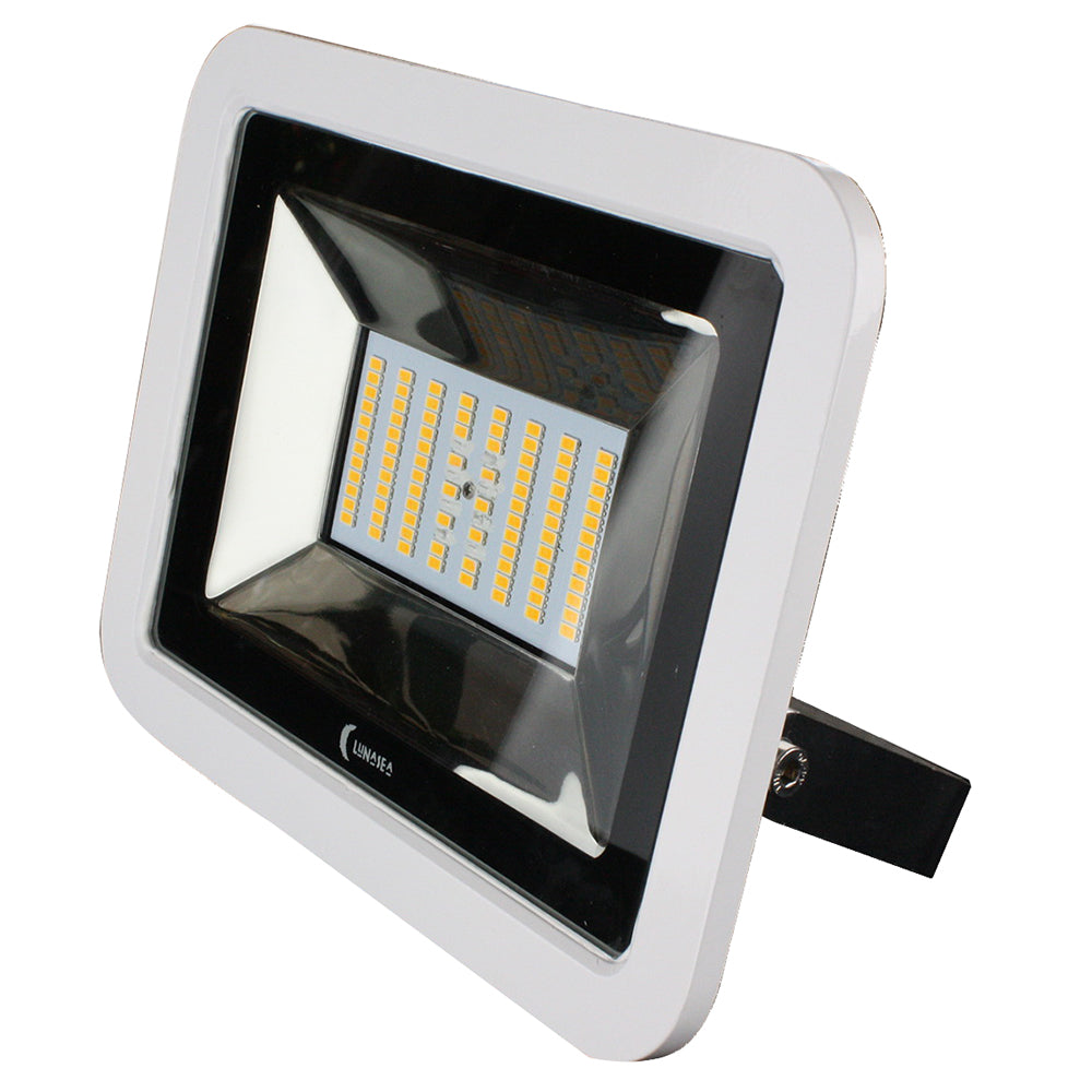 Lunasea 35W Slimline LED Floodlight, 120/240VAC Only, Cool White, 4500 Lumens, 3 Cord - White Housing