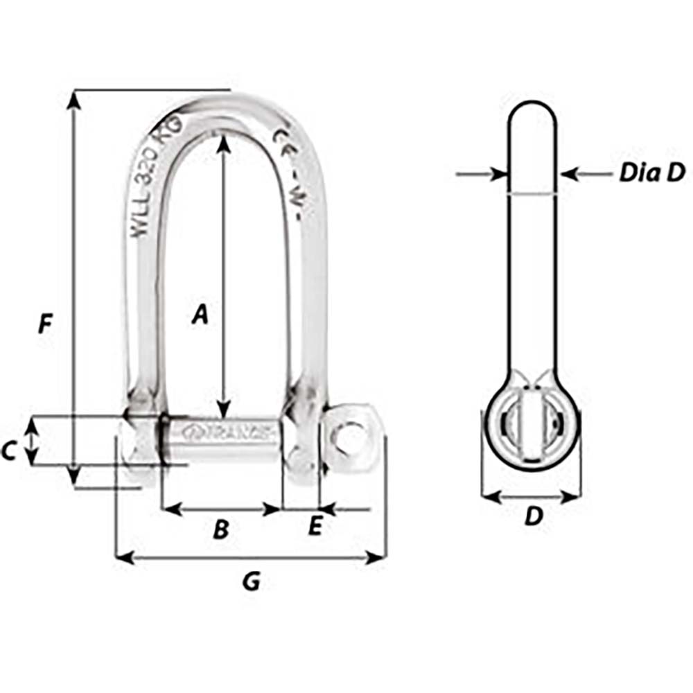 Wichard Self-Locking Long D Shackle - Diameter 4mm - 5/32"