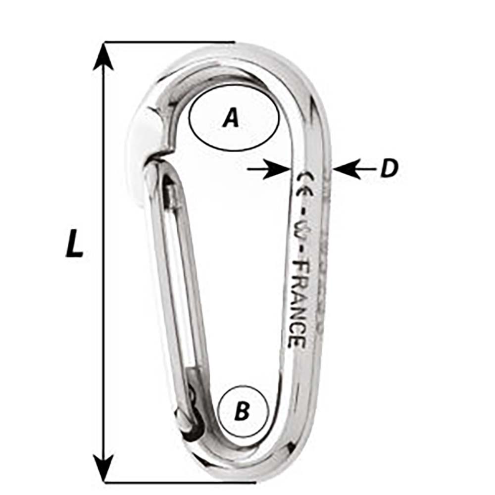 Wichard Symmetric Carbine Hook Without Eye - Length 80mm - 5/16"