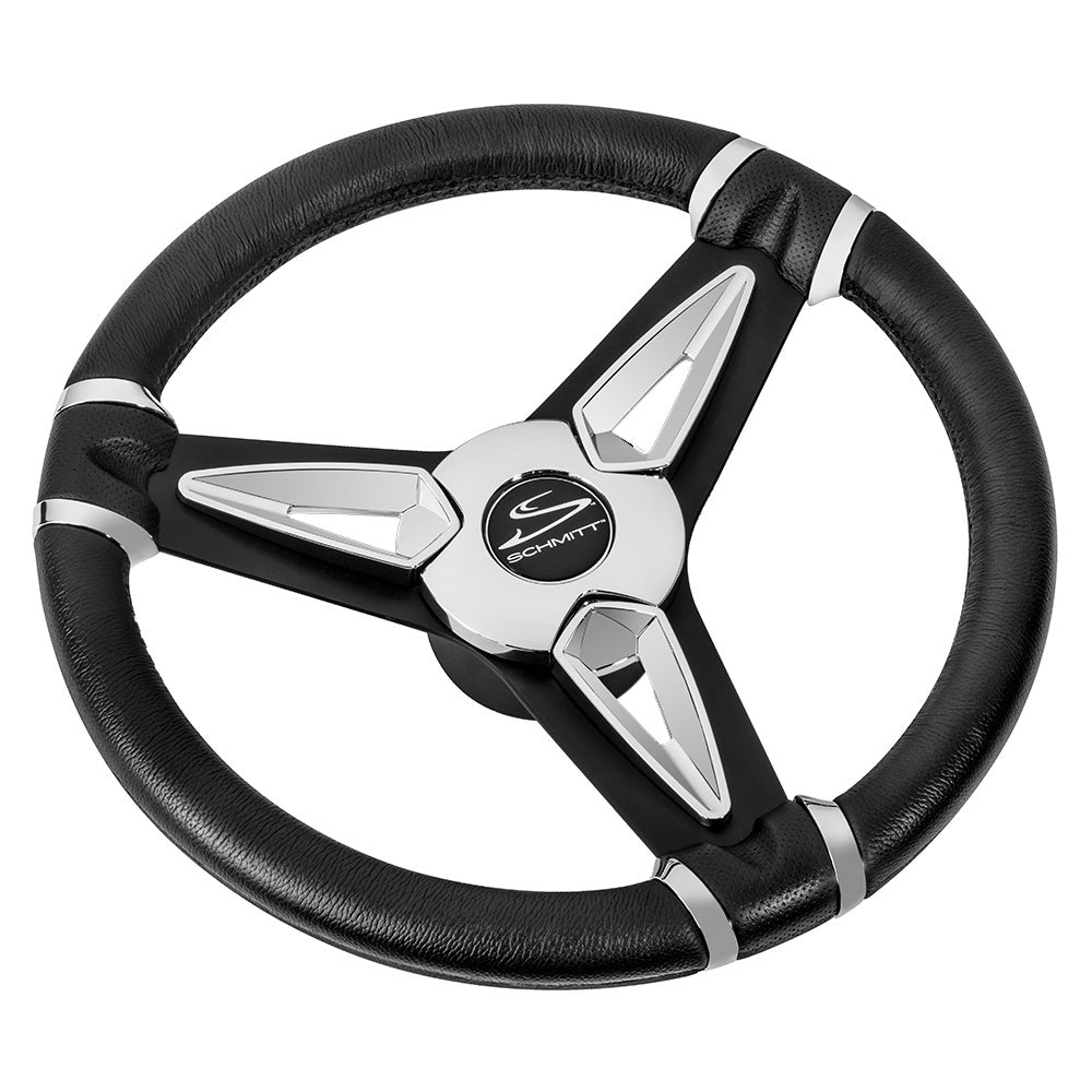 Schmitt Marine PU50 14" Wheel - Chrome Cap  Spoke Inserts - Black Spokes - 3/4" Tapered Shaft