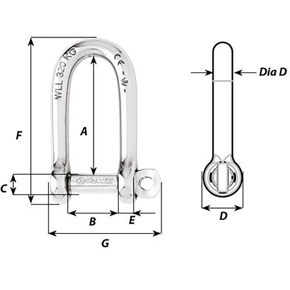 Wichard Self-Locking Long D Shackle - 10mm Diameter - 13/32