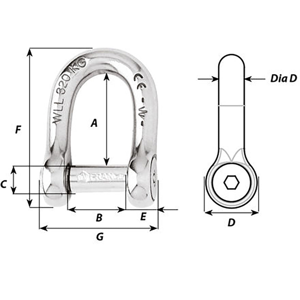 Wichard Self-Locking Allen Head Pin D Shackle - 12mm Diameter - 15/32"