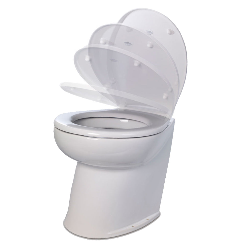 Jabsco Deluxe Flush 14" Angled Back 12V Freshwater Electric Marine Toilet w/Solenoid Valve  Soft Close Lid