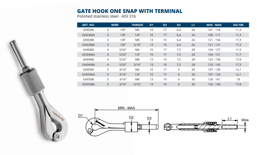 Gate Hook One Snap With Terminal
