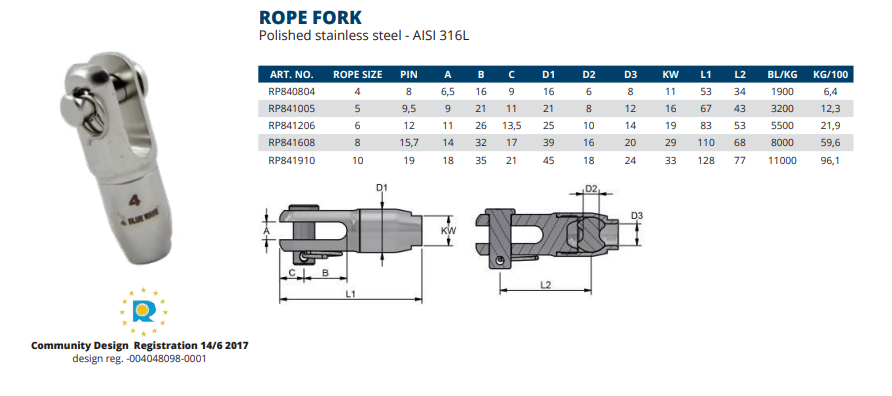 Rope fork – stainless steel