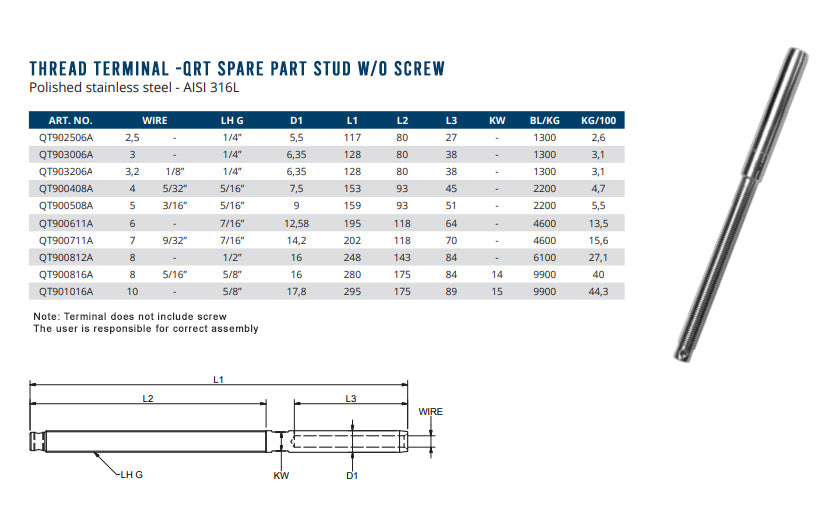 Quick race tuning QRT spare part - stud w/o screw